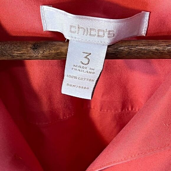 Chico’s No Iron Jacket Women’s 3 X-Large Coral Button Front Long Sleeve VNeck - Picture 7 of 12